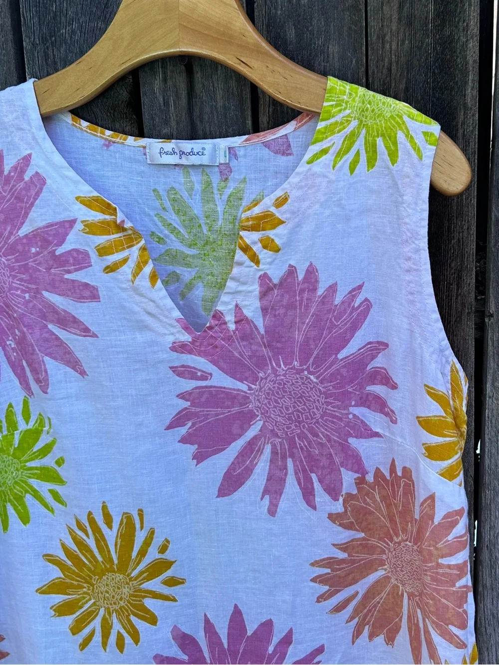 Fresh Produce Floral Print Linen Sleeveless Maxi Dress White Pink L - Picture 5 of 14